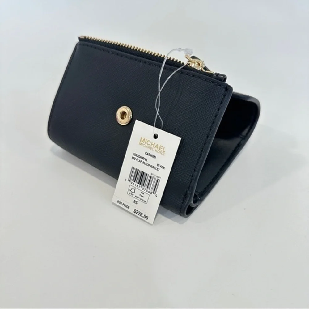 Michael Kors Carmen Medium Flap Bifold Wallet in Black